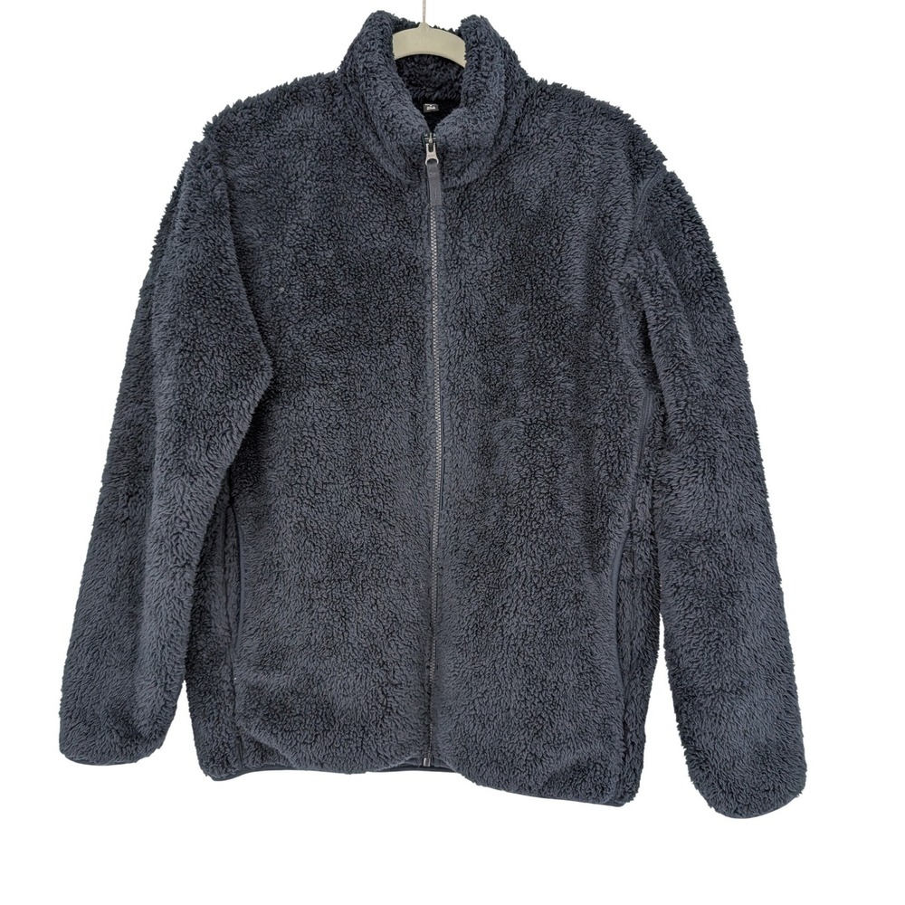 Uniqlo Fluffy Yarn Fleece Sherpa Full Zip Jacket Mens M Navy Mock Neck Gorpcore